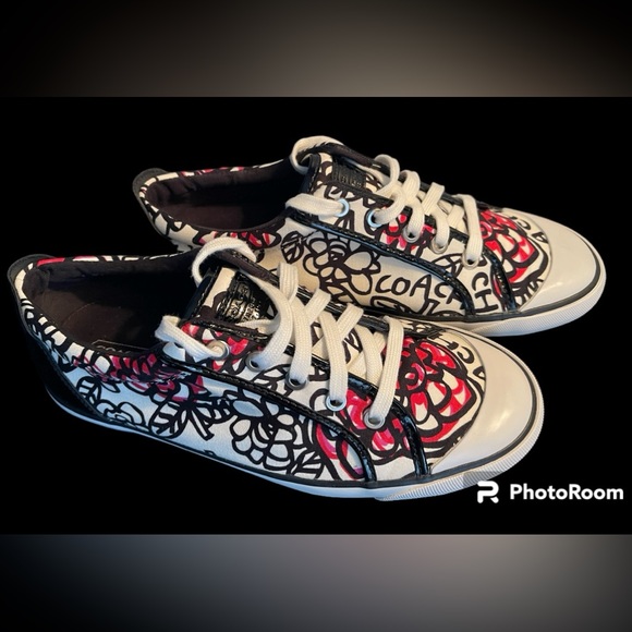 NIB Coach Poppy Sneakers Leather Trim Sz 9.5 - Picture 2 of 13